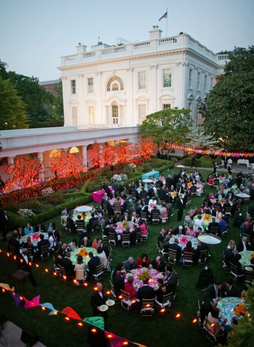 President George W. Bush and Laura Bush host a dinner celebrating Cinco de Mayo in the Rose Garden Wednesday, May 4, 2005. White House photo by Paul Morse