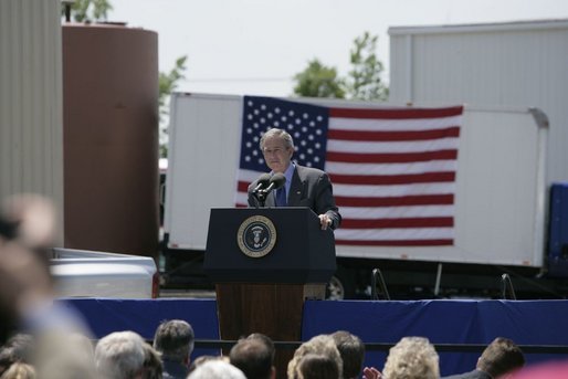 President George W. Bush delivers remarks during a visit to West Point, Va., Monday, May 16, 2005.White House photo by Eric Draper