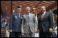 President George W. Bush stands with Ambassador John Negroponte and Lt. Gen. Michael Hayden after they were sworn in as the Director and Deputy Directory of National Intelligence at the New Executive Office Building Wednesday, May 18, 2005. White House photo by Paul Morse