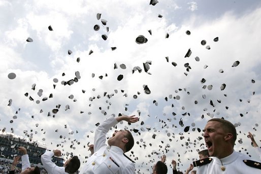 U.S. Naval Academy Midshipmen celebrate graduation in Annapolis, Md., Friday, May 27, 2005. President George W. Bush addressed the Naval Academy graduates during the ceremony. White House photo by Paul Morse