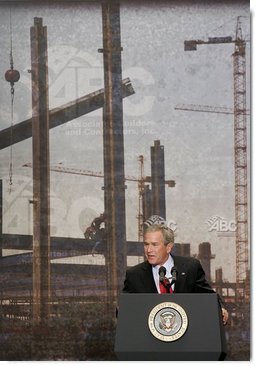During his address to the Associated Builders and Contractors, President George W. Bush discusses Social Security in Washington, D.C., Wednesday, June 8, 2005. "I think the best way to make sure that people have got real assets in the Social Security system, not just IOUs in a file cabinet, is to let younger workers take some of their own money, if they so choose, a voluntary program, and set up a personal savings account," said the President.  White House photo by Paul Morse