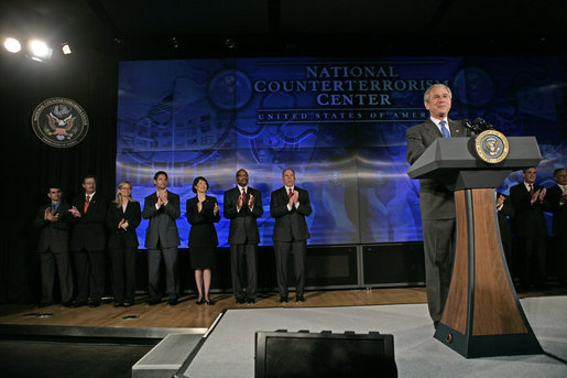 President George W. Bush discusses the Patriot Act at the National Counterterrorism Center in McLean, Va., Friday, June 10, 2005. "We're not only finding people and bringing them to justice, we're shutting down their sources for money," said the President of the Patriot Act. White House photo by Eric Draper