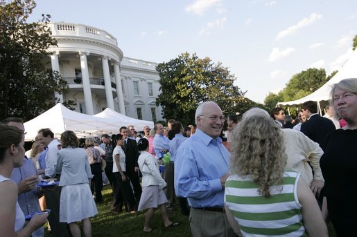 Vice President Dick Cheney meets with guests during the Congressional Picnic on the South Lawn Wednesday, June 15, 2005. White House photo by Paul Morse