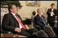 President George W. Bush and German Chancellor Gerhard Schroeder talk with the media in the Oval Office Monday, June 27, 2005. White House photo by Eric Draper