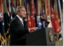 President George W. Bush delivers remarks on the war on terror at Fort Bragg, North Carolina, Tuesday, June 28, 2005.  White House photo by Eric Draper