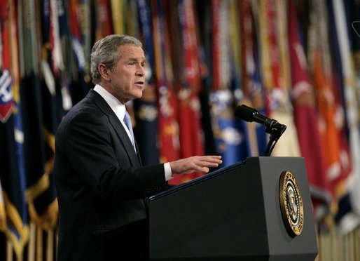President George W. Bush delivers remarks on the war on terror at Fort Bragg, North Carolina, Tuesday, June 28, 2005. White House photo by Eric Draper