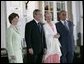President George W. Bush and Mrs Bush join Her Majesty Queen Margrethe II and His Royal Highness The Prince Henrik of Denmark after arriving at the Fredensborg Palace, Tuesday, July 5, 2005.  White House photo by Eric Draper