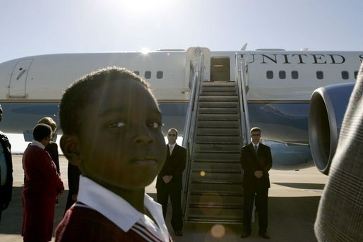 Schoolboys await the departure Monday, July 11, 2005 of Laura Bush from Gaborone International Airport in Gaborone, Botswana. White House photo by Krisanne Johnson