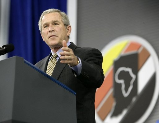 President George W. Bush delivers remarks during the Indiana Black Expo Corporate Luncheon in Indianapolis, Indiana, Thursday, July 14, 2005. White House photo by Eric Draper