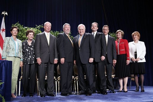 Vice President Dick Cheney stands with the 2004 Recipients of the Malcolm Baldrige National Quality Award during a ceremony in Washington, D.C., Tuesday, July 20, 2005. White House photo by Paul Morse