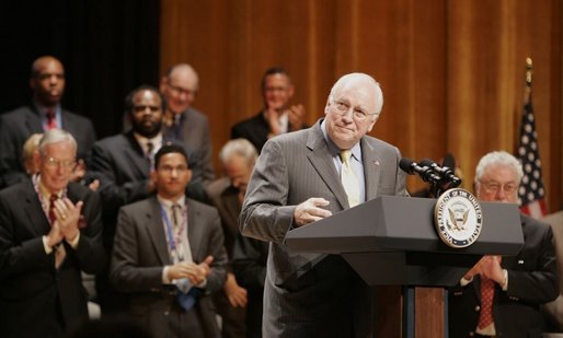 Vice President Dick Cheney is applauded during his appearance, Thursday, July 21, 2005 at Constitution Hall in Washington, during the 75th anniversary celebration honoring the creation of the Department of Veterans Affairs. White House photo by Paul Morse
