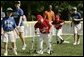 A player from the West University Little League Challengers from Houston, Texas, heads for homeplate to score a run, Sunday, July 24, 2005, during a Tee Ball game on the South Lawn of the White House. White House photo by Paul Morse