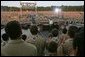 President George W. Bush addresses tens of thousands of Boy Scouts during the 2005 National Scout Jamboree in Fort A.P. Hill, Va., Sunday, July 31, 2005.  White House photo by Paul Morse