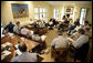 President George W. Bush and Vice President Dick Cheney meet with the President's Economic Advisors Tuesday, Aug. 9, 2005, at the ranch in Crawford, Texas, where they discussed the strength of the country's economy. White House photo by Eric Draper