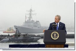 President George W. Bush speaks during a ceremony to commemorate the 60th anniversary of V-J Day at the Naval Air Station in San Diego, Calif., August 30, 2005.  White House photo by Paul Morse