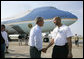 President George W. Bush says goodbye to New Orleans Mayor Ray Nagin Friday, Sept. 2, 2005, before boarding Air Force One for the return trip to Washington D.C., after spending the day touring the Gulf Coast and those areas left devastated by Hurricane Katrina. White House photo by Eric Draper