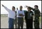 President George W. Bush tours damage in the Township of Metairie where Hurricane Katrina broke through the levee with, from left, Louisiana Senator David Vitter, Governor Kathleen Blanco and Army Corps of Engineers Col. Richard Wagenaar Friday, Sept. 2, 2005. White House photo by Eric Draper