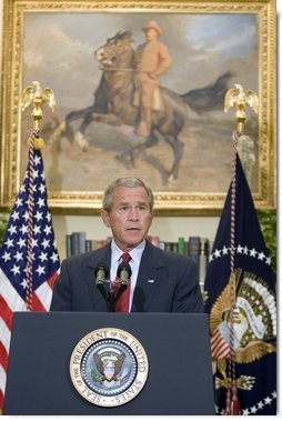President George W. Bush makes a statement on the passing of Supreme Court Justice William Rehnquist on Sunday September 4, 2005.  White House photo by Paul Morse