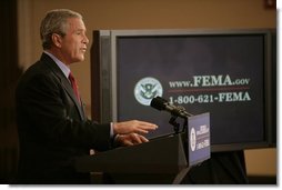 President George W. Bush outlines further assistance to victims of Hurricane Katrina, Thursday, Sept. 8, 2005 in the Eisenhower Executive Office Building in Washington.  White House photo by Eric Draper