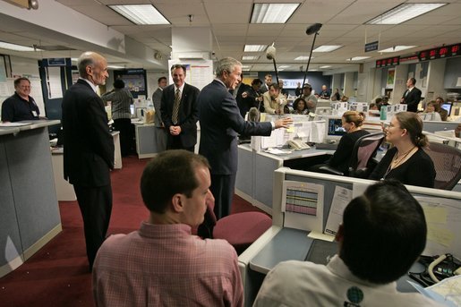 President George W. Bush addresses the media during a visit to FEMA headquarters Friday, Sept. 23, 2005. White House photo by Paul Morse