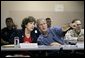 President George W. Bush and Louisiana Governor Kathleen Blanco participate in a briefing on Hurricane Rita at the FEMA Joint Field Office in Baton Rouge, Louisiana, Sunday, Sept. 25, 2005. White House photo by Eric Draper