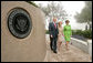 President George W. Bush, Nancy Reagan and Laura Bush tour the grounds of the Ronald Reagan Presidential Library in Simi Valley, Calif., where they attended ceremonies, Friday, Oct. 21, 2005 for the opening of the Air Force One Pavilion. White House photo by Eric Draper