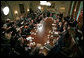 President George W. Bush addresses the press during a meeting with his Cabinet in the Cabinet Room Monday, Oct. 24, 2005. White House photo by Paul Morse