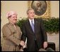 President George W. Bush welcomes Massoud Barzani, the President of the Kurdistan regional government of Iraq, to the Oval Office at the White House, Tuesday, Oct. 25, 2005. White House photo by Eric Draper