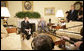 President George W. Bush is joined in the Oval Office by Macedonian Prime Minister Vlado Buckovski Wednesday, Oct. 26, 2005, for a photo availability. The President welcomed Prime Minister Buckovski and thanked him for his country's strong support in the war on terror. White House photo by Eric Draper