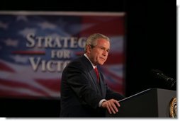 President George W. Bush addresses an audience Friday, Oct. 28, 2005 at Chrysler Hall in Norfolk, Va., speaking on the successes and challenges in fighting the war on terror.  White House photo by Paul Morse