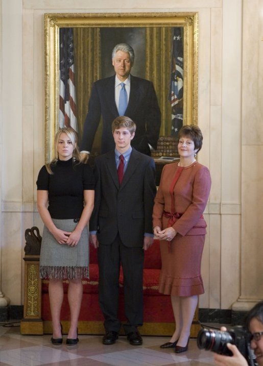 The family of Judge Samuel A. Alito, Jr., look on Monday, Oct. 31, 2005, as their father is nominated by President George W. Bush for Associate Justice of the U.S. Supreme Court. From left: daughter Laura, son, Phil, and wife, Martha. White House photo by Paul Morse