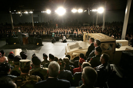 President George W. Bush delivers remarks on the war on terror, Friday, Nov. 11, 2005 at the Tobyhanna Army Depot in Tobyhanna, Pa. White House photo by Eric Draper