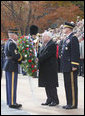 Vice President Dick Cheney stands with Major General Swan, Friday, Nov. 11, 2005, as he places a wreath during Veterans Day ceremonies at Arlington National Cemetery in Arlington, Va. White House photo by David Bohrer