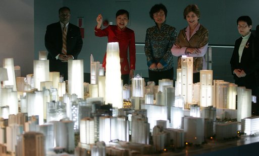 Mrs. Bush is joined by Mrs. Sarah Randt, wife of U.S. Ambassador to China Clark Randt, as they tour the Beijing Urban Planning Museum in Beijing Sunday, Nov. 20, 2005. White House photo by Shealah Craighead