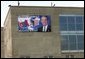 A sign welcoming "George and Laura" to Mongolia adorns a building at Buyant-Ukhaa Airport in Ulaanbaatar, Mongolia, as the President and First Lady arrived on the last stop of their Asia tour. White House photo by Paul Morse