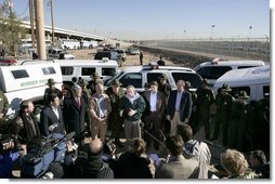 President George W. Bush speaks to the media following a driving tour of the El Paso Sector of the US-Mexico border Tuesday, Nov. 29, 2005.  White House photo by Eric Draper