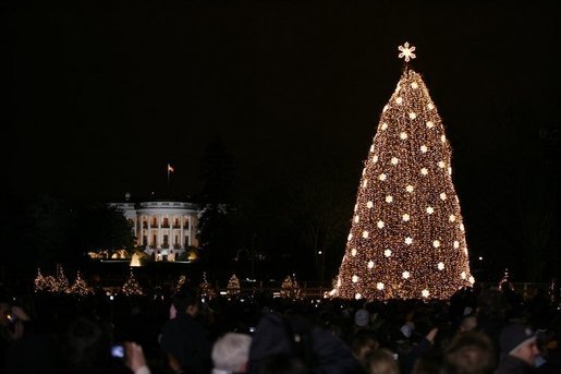 Crowds on the Ellipse watch the annual lighting of the National Christmas Tree in Washington, attended by President George W. Bush and Laura Bush, Thursday evening, Dec. 1, 2005, during the Pageant of Peace. White House photo by Paul Morse