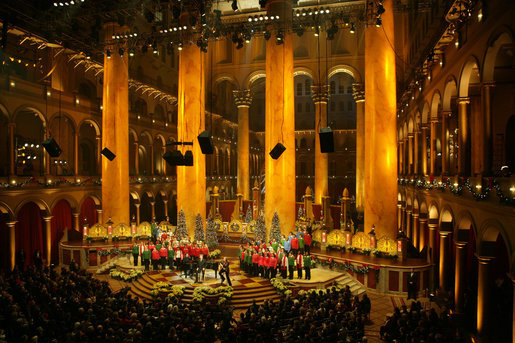 The view onstage at the National Building Museum in Washington Sunday, Dec. 11, 2005, during the 24th Annual Christmas in Washington. More than 800 guests, including President George W. Bush and Laura Bush, attended the show which benefits the Children's National Medical Center. White House photo by Shealah Craighead