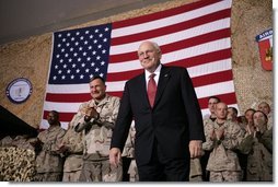 Vice President Dick Cheney participates in a rally for the troops at Bagram Air Base, Afghanistan Monday, Dec. 19, 2005.  White House photo by David Bohrer