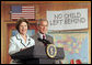Laura Bush and President Bush discuss "No Child Left Behind," at North Glen Elementary School in Glen Burnie, Md., Monday, Jan. 9, 2006. "Interestingly enough, in 2003, 45 percent of the African American students in this school rated proficient in reading; in 2005, 84 percent are proficient. In other words, this is a school that believes every child can learn. Not just certain children, every child," said the President. White House photo by Kimberlee Hewitt