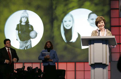 Mrs. Laura Bush addresses an audience at the Council for Juvenile Justice and Delinquency Prevention National Conference, Tuesday, Jan. 10, 2006 in Washington, speaking in support of the Helping America's Youth initiative. White House photo by Shealah Craighead