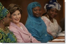 Laura Bush attends a meeting January 18, 2006 at the National Center for Women's Development in Abuja, Nigeria. Mrs. Bush addressed the organization and attended a women's empowerment roundtable.  White House photo by Shealah Craighead