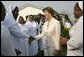 Laura Bush is greeted at Saint-Mary's Catholic Hospital in Gwagwalada, Nigeria Wednesday, Jan. 18, 2006. White House photo by Shealah Craighead