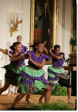 The Moving in the Spirit dancers perform Wednesday, Jan. 25, 2006 in the East Room of the White House, during the President's Committee on the Arts and the Humanities 2006 Coming Up Taller Awards ceremony.  White House photo by Paul Morse