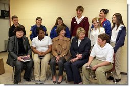 Laura Bush and U.S. Secretary of Education Margaret Spellings meet with staff and students Wednesday, Jan. 26, 2006 at the St. Bernard Unified School in Chalmette, La.  White House photo by Shealah Craighead