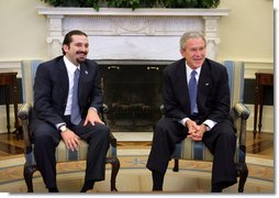  President George W. Bush meets with Lebanese Parliment member Saad Hariri in the Oval Office Friday, Jan. 27, 2006. "We've just had a very interesting and important discussion about our mutual desire for Lebanon to be free; free of foreign influence, free of Syrian intimidation, free to chart its own course," said the President.  White House photo by Paul Morse