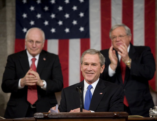 President George W. Bush reacts to applause during his State of the Union Address at the Capitol, Tuesday, Jan. 31, 2006. White House photo by Eric Draper