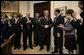 President George W. Bush shakes hands with Judge Samuel A. Alito in the Roosevelt Room of the White House Tuesday, Jan. 31, 2006, after the Senate voted to confirm Judge Alito as the 110th Justice of the Supreme Court. Looking on, from left, are: Harriet Miers, Counsel to the President; Bill Kelley, Deputy Counsel to the President; Steve Schmidt, Deputy Assistant to the President and former Senator Dan Coats (R-Ind.). At right are Mrs. Martha Ann Alito and Ed Gillespie. White House photo by Eric Draper