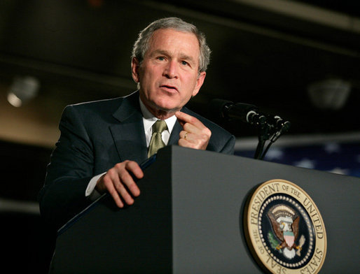 President George W. Bush delivers remarks on American competitiveness at the 3M Corporation in Maplewood, Minn., Thursday, Feb. 2, 2006. White House photo by Eric Draper