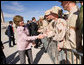 Mrs. Laura Bush greets base personnel from Kirtland Air Force Base Friday, Feb. 3, 2006, before departing Albuquerque for Dallas. White House photo by Eric Draper